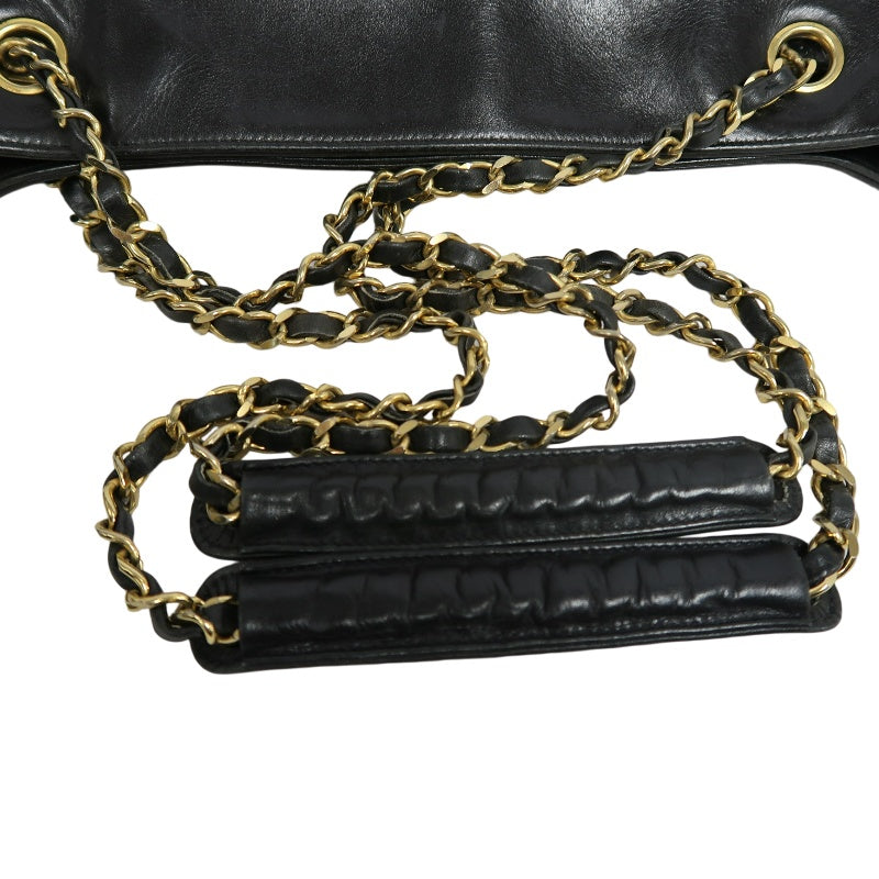 CHANEL Lambskin Chain Tote Shoulder Bag, Black, Gold‑Tone Hardware