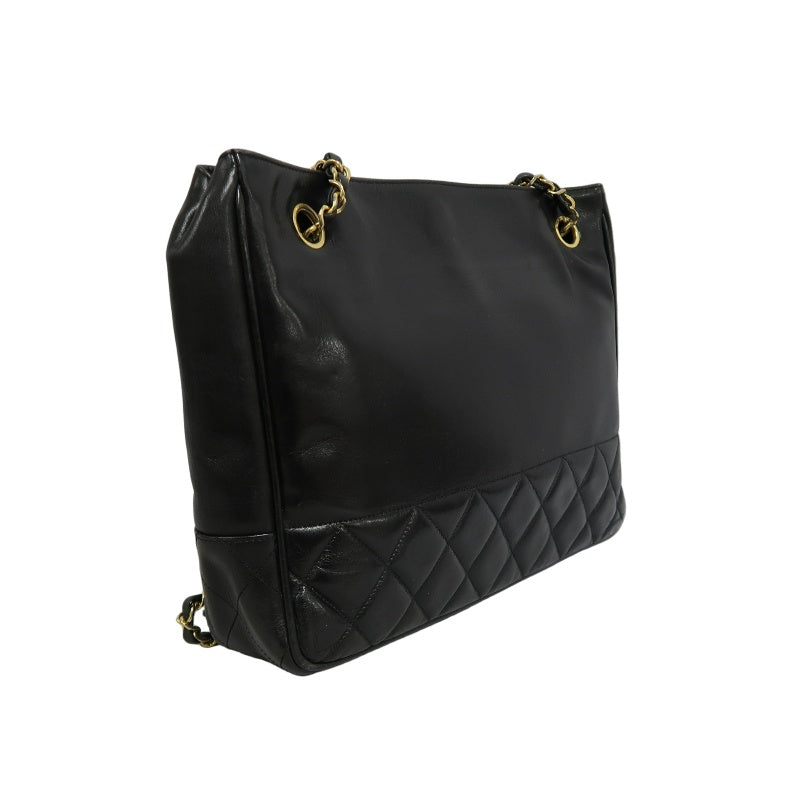 CHANEL Lambskin Chain Tote Shoulder Bag, Black, Gold‑Tone Hardware