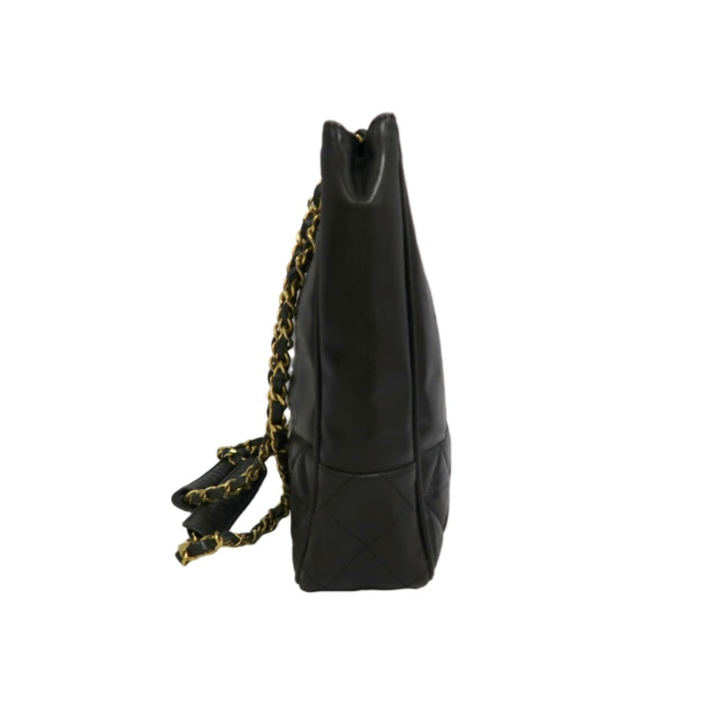 CHANEL Lambskin Chain Tote Shoulder Bag, Black, Gold‑Tone Hardware