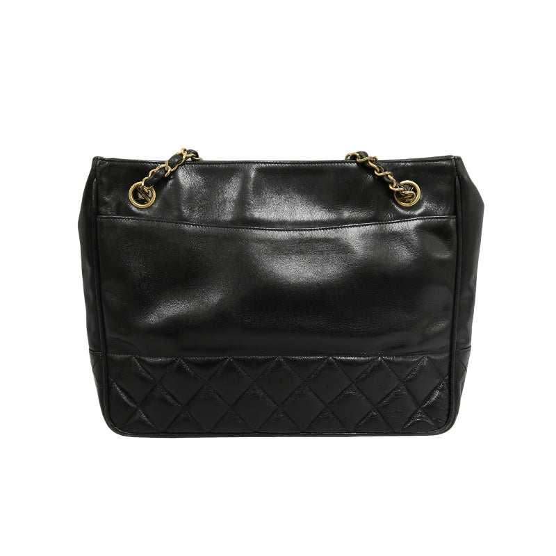 CHANEL Lambskin Chain Tote Shoulder Bag, Black, Gold‑Tone Hardware