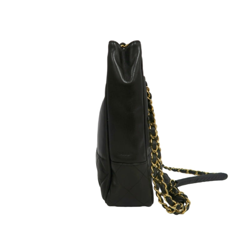 CHANEL Lambskin Chain Tote Shoulder Bag, Black, Gold‑Tone Hardware