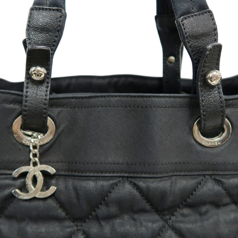 CHANEL Paris Biarritz Tote Bag Canvas Black Silver-Tone Hardware With Dust Bag