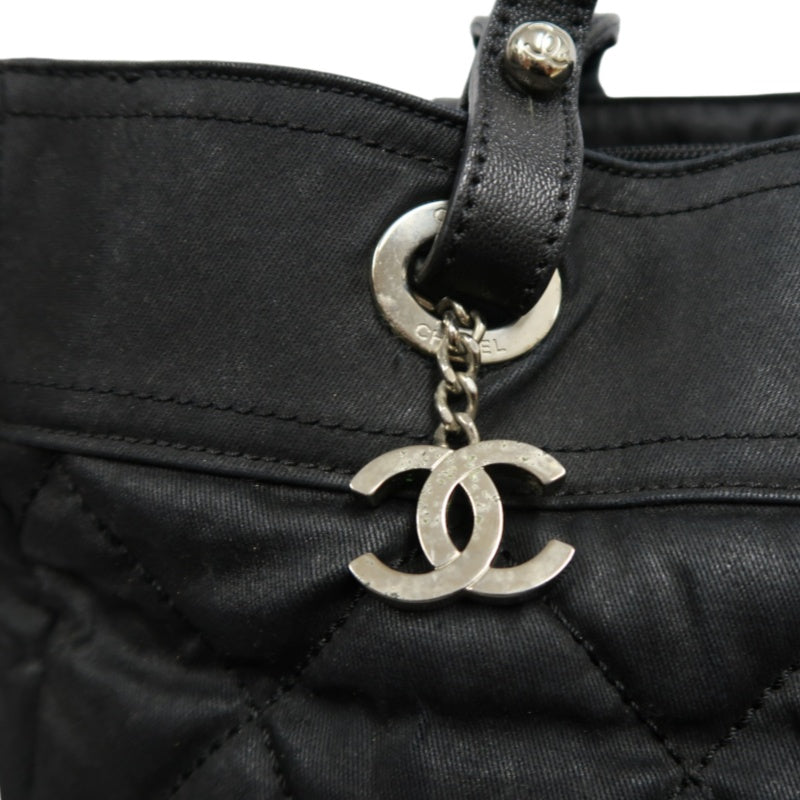 CHANEL Paris Biarritz Tote Bag Canvas Black Silver-Tone Hardware With Dust Bag