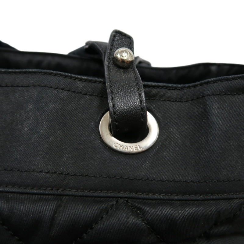 CHANEL Paris Biarritz Tote Bag Canvas Black Silver-Tone Hardware With Dust Bag