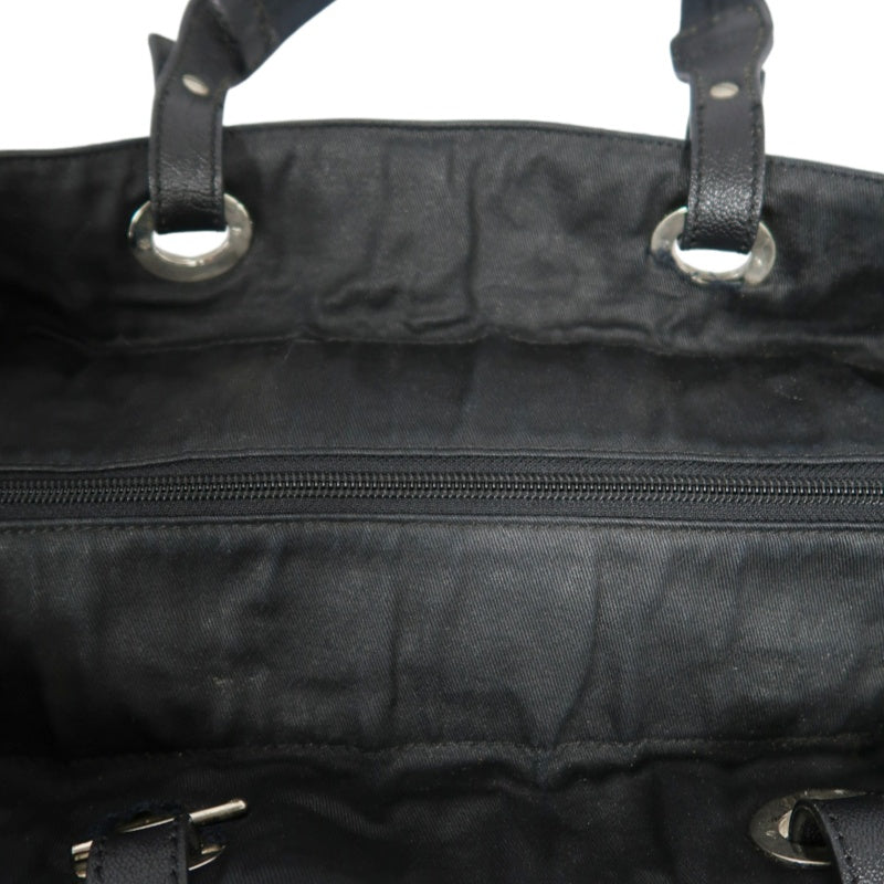 CHANEL Paris Biarritz Tote Bag Canvas Black Silver-Tone Hardware With Dust Bag