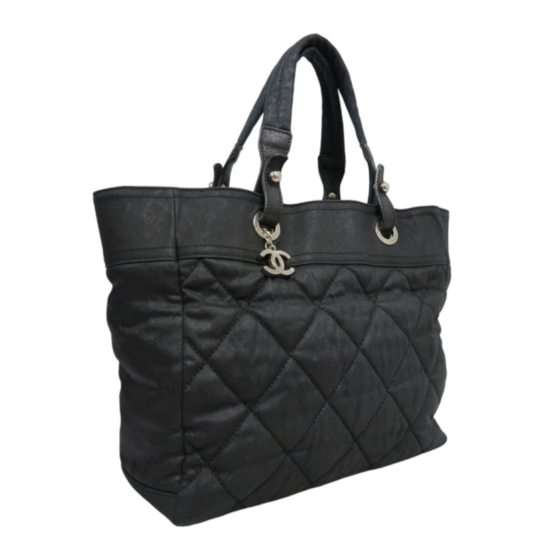 CHANEL Paris Biarritz Tote Bag Canvas Black Silver-Tone Hardware With Dust Bag