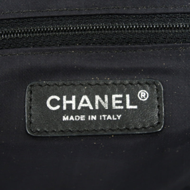 CHANEL Paris Biarritz Tote Bag Canvas Black Silver-Tone Hardware With Dust Bag