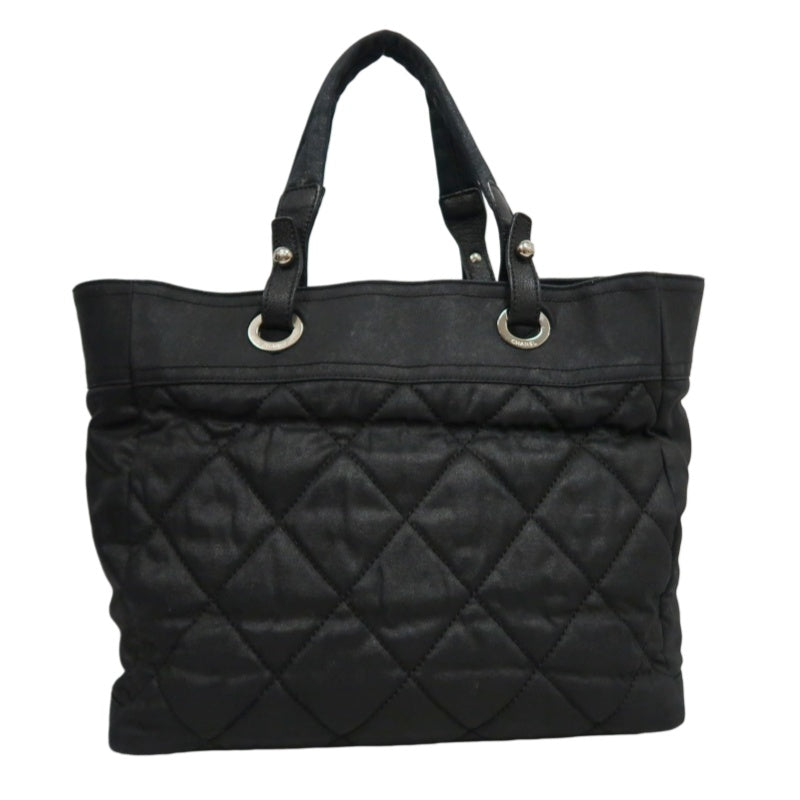 CHANEL Paris Biarritz Tote Bag Canvas Black Silver-Tone Hardware With Dust Bag
