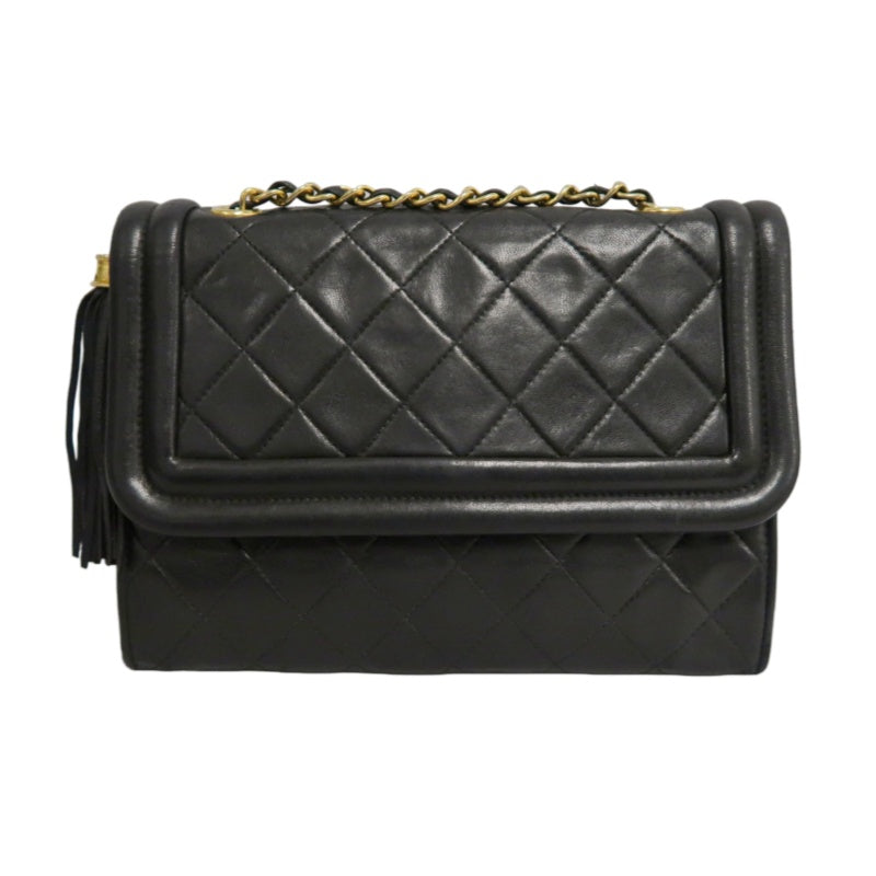 CHANEL Vintage Matelasse Framed Flap Chain Shoulder Bag Lambskin Black Gold Hardware