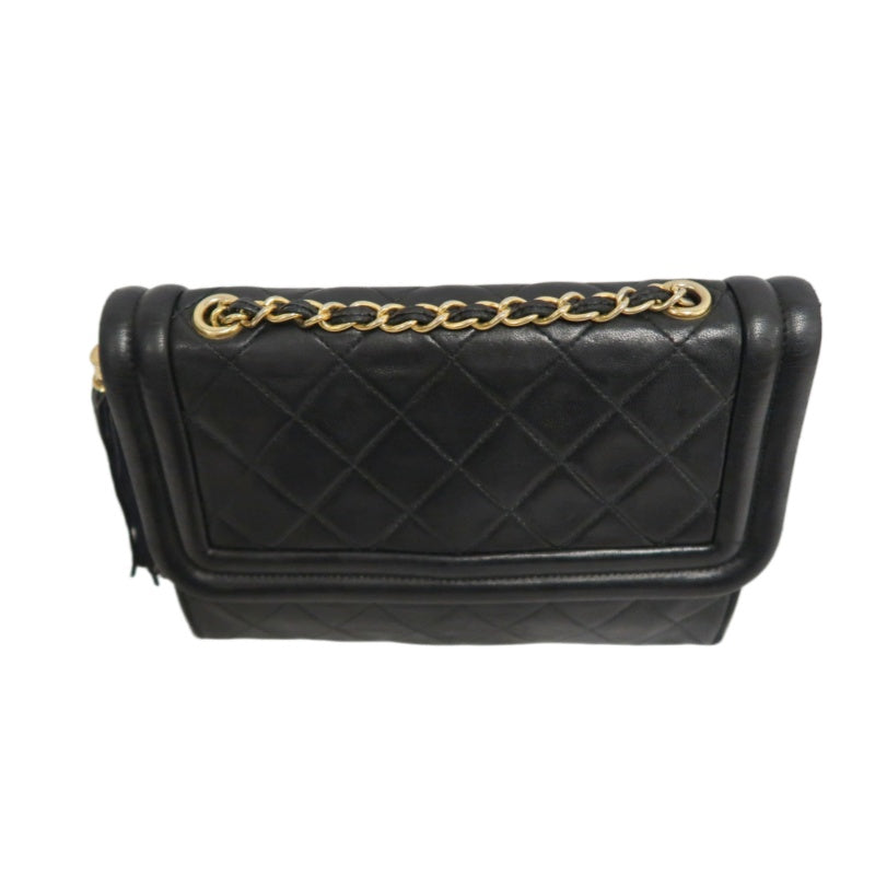 CHANEL Vintage Matelasse Framed Flap Chain Shoulder Bag Lambskin Black Gold Hardware