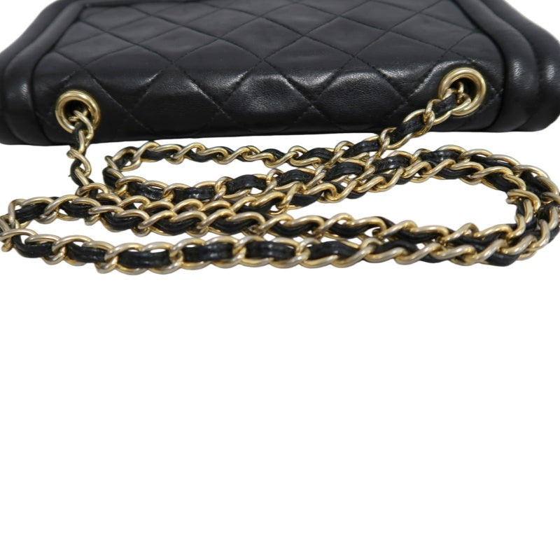 CHANEL Vintage Matelasse Framed Flap Chain Shoulder Bag Lambskin Black Gold Hardware