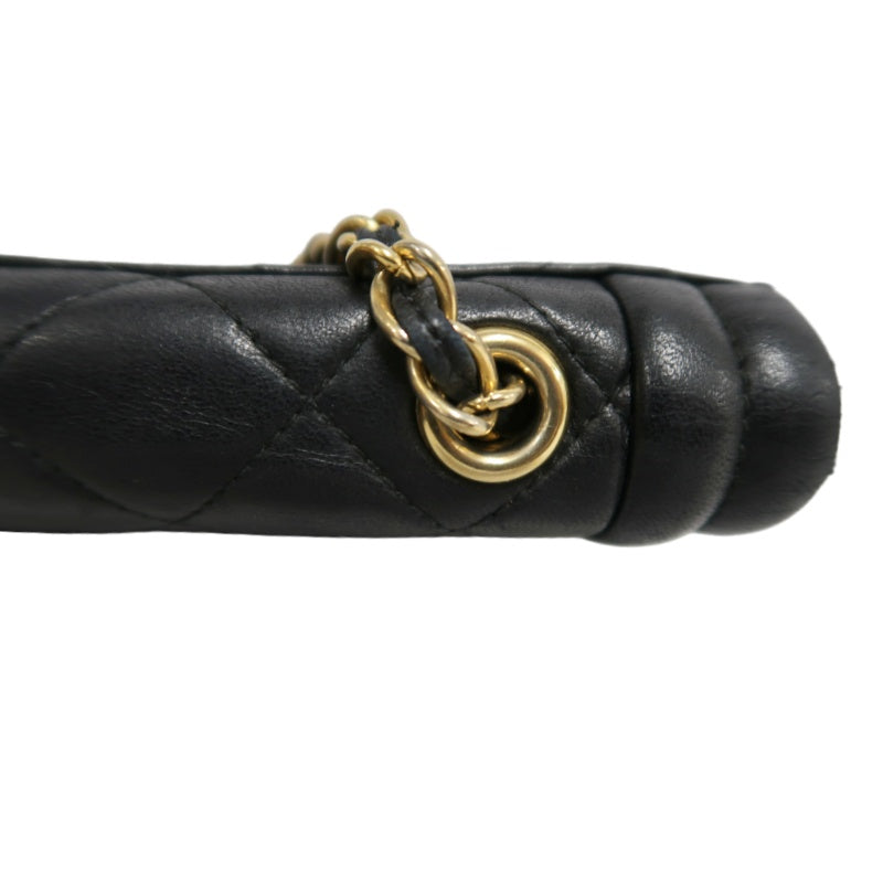 CHANEL Vintage Matelasse Framed Flap Chain Shoulder Bag Lambskin Black Gold Hardware