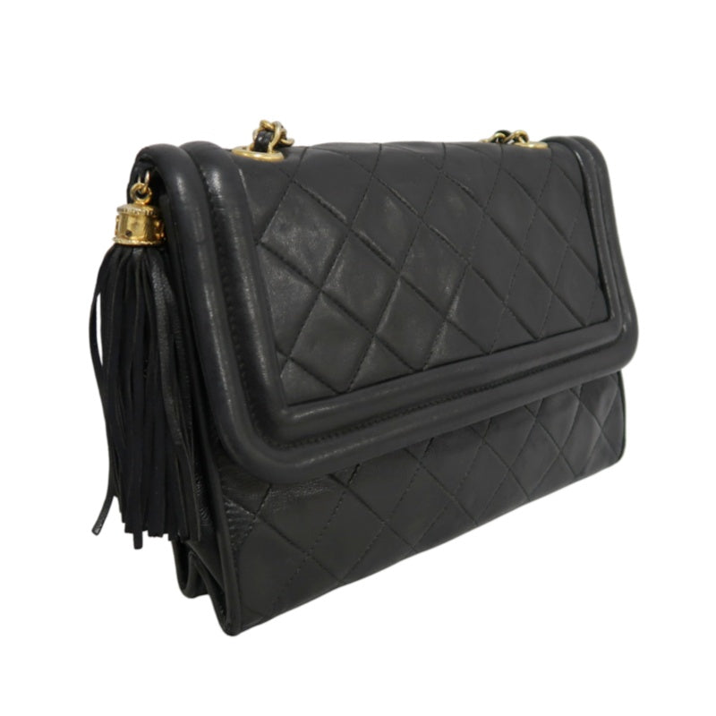 CHANEL Vintage Matelasse Framed Flap Chain Shoulder Bag Lambskin Black Gold Hardware
