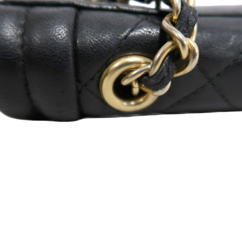 CHANEL Vintage Matelasse Framed Flap Chain Shoulder Bag Lambskin Black Gold Hardware