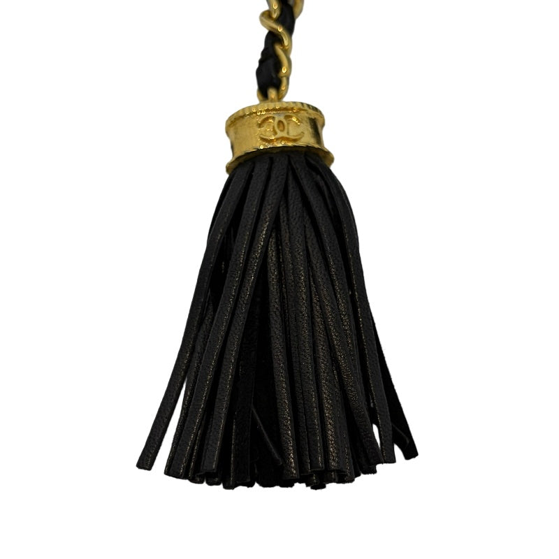 CHANEL Quilted Canvas Round Mini Circle Chain Crossbody Bag Black Woven Material Gold Hardware Coin Charm Pendant Vintage Cute Compact Design Included Original Guarantee Card