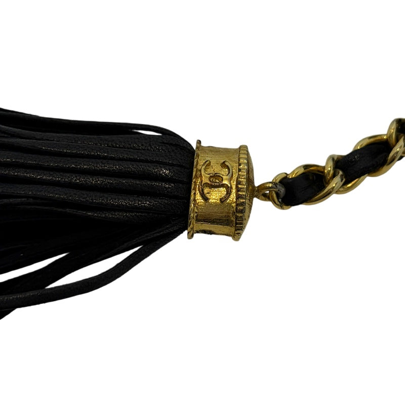 CHANEL Quilted Canvas Round Mini Circle Chain Crossbody Bag Black Woven Material Gold Hardware Coin Charm Pendant Vintage Cute Compact Design Included Original Guarantee Card