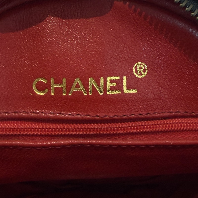 CHANEL Quilted Canvas Round Mini Circle Chain Crossbody Bag Black Woven Material Gold Hardware Coin Charm Pendant Vintage Cute Compact Design Included Original Guarantee Card