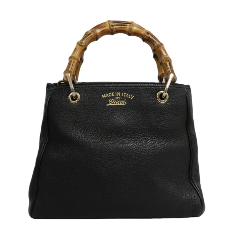 GUCCI  Bamboo Calfskin Leather Mini Top Handle Bag In Black, With Removable Shoulder Strap