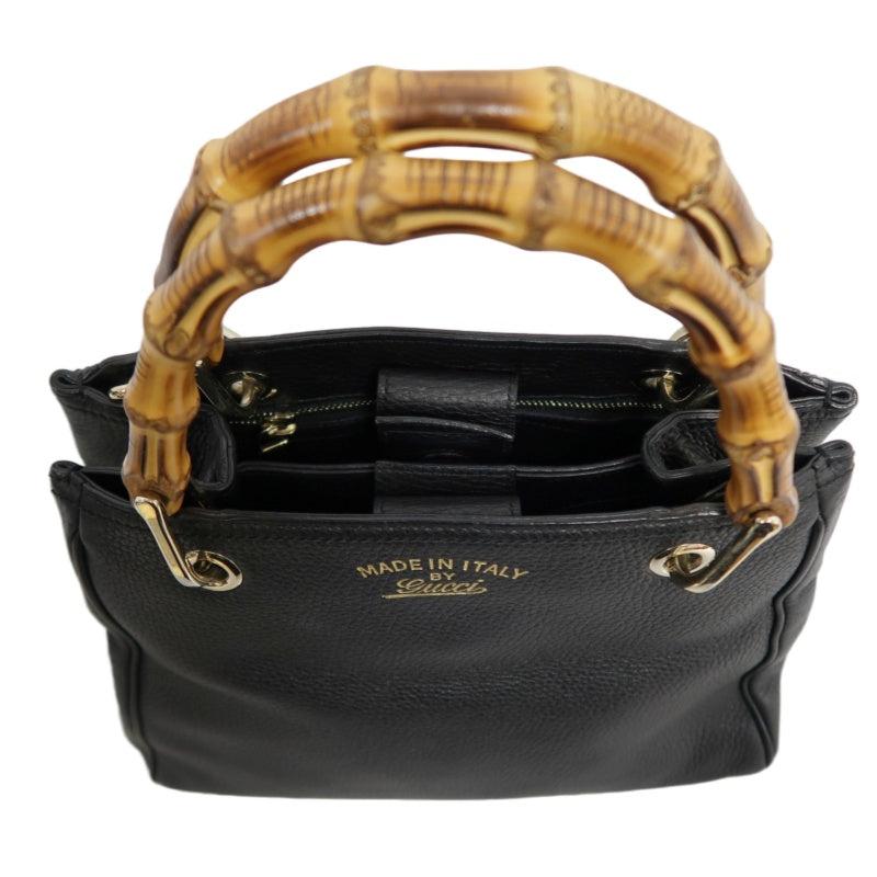 GUCCI  Bamboo Calfskin Leather Mini Top Handle Bag In Black, With Removable Shoulder Strap