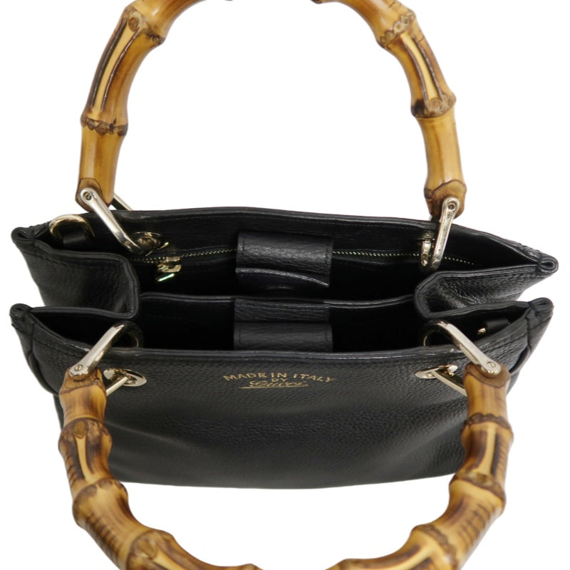 GUCCI  Bamboo Calfskin Leather Mini Top Handle Bag In Black, With Removable Shoulder Strap