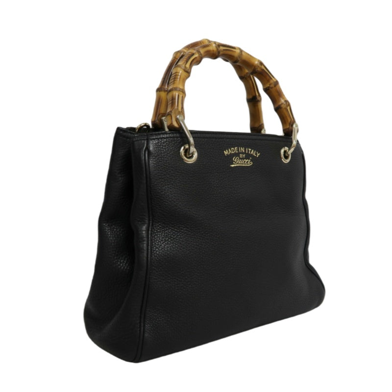 GUCCI  Bamboo Calfskin Leather Mini Top Handle Bag In Black, With Removable Shoulder Strap