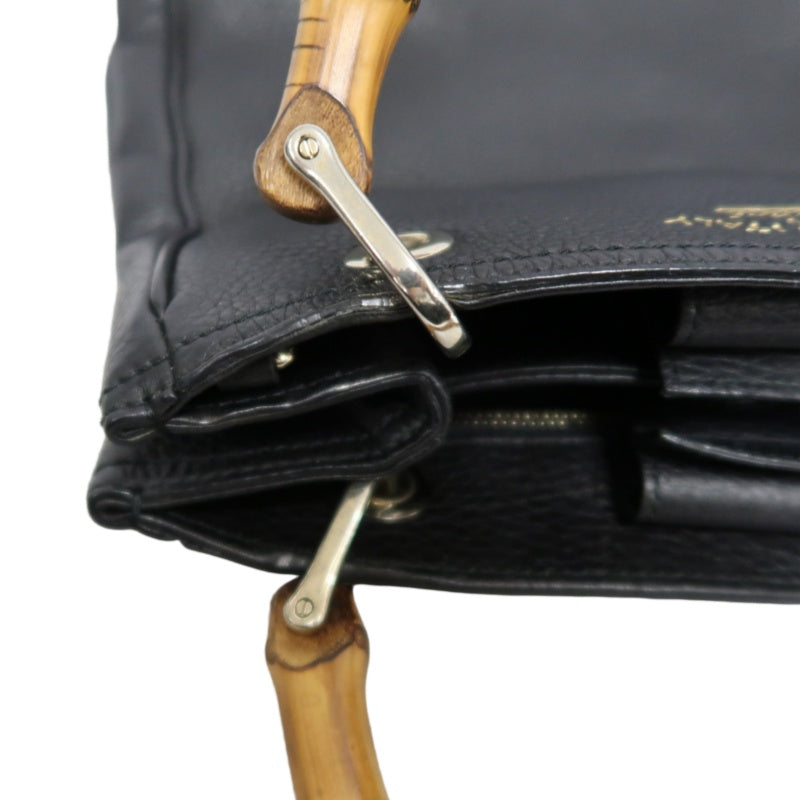 GUCCI  Bamboo Calfskin Leather Mini Top Handle Bag In Black, With Removable Shoulder Strap