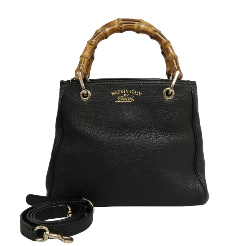 GUCCI  Bamboo Calfskin Leather Mini Top Handle Bag In Black, With Removable Shoulder Strap