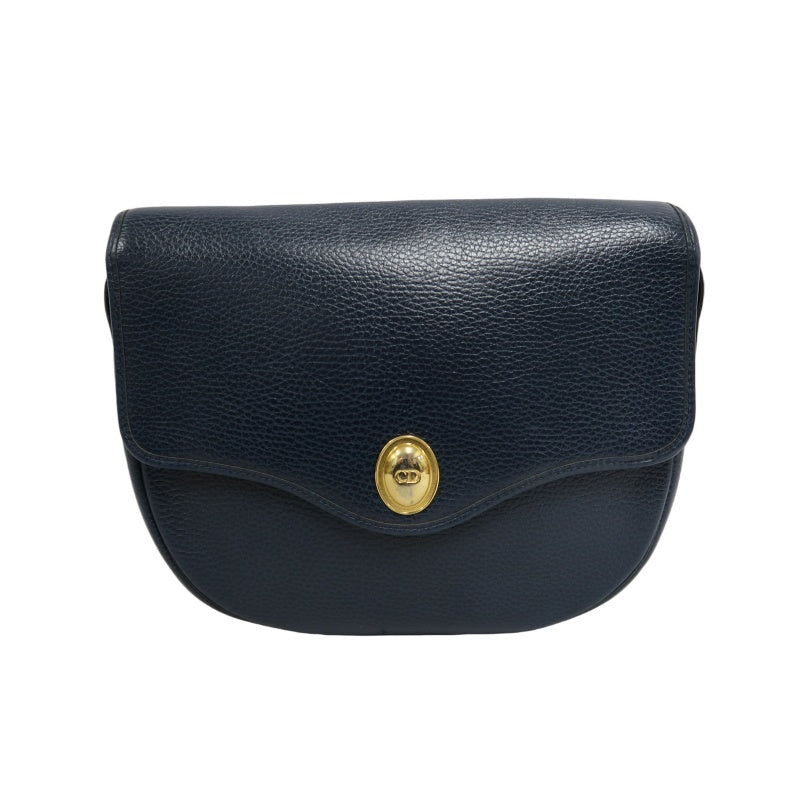 DIOR Calfskin Leather Flap Shoulder Crossbody Bag, Navy, Gold‑Tone Hardware, With Dust Bag