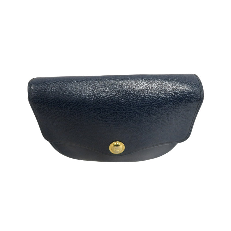 DIOR Calfskin Leather Flap Shoulder Crossbody Bag, Navy, Gold‑Tone Hardware, With Dust Bag