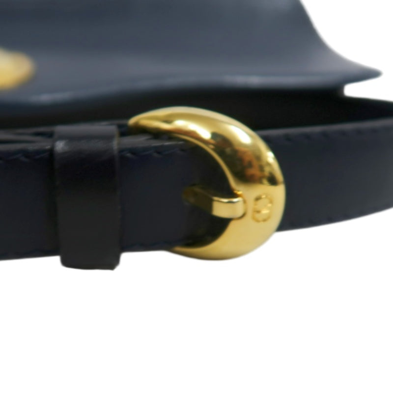 DIOR Calfskin Leather Flap Shoulder Crossbody Bag, Navy, Gold‑Tone Hardware, With Dust Bag
