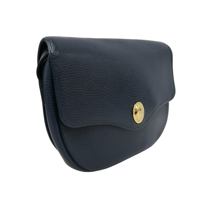 DIOR Calfskin Leather Flap Shoulder Crossbody Bag, Navy, Gold‑Tone Hardware, With Dust Bag
