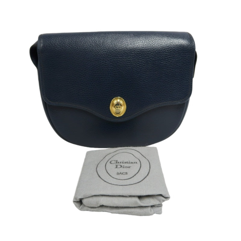 DIOR Calfskin Leather Flap Shoulder Crossbody Bag, Navy, Gold‑Tone Hardware, With Dust Bag