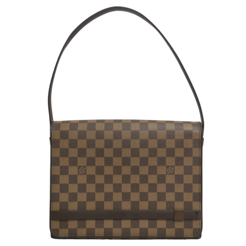 LOUISVUITTON Vintage Damier Ebene Brown Checkerboard Tribeca Mini Flap Shoulder Underarm Bag, With Vachetta Leather Slim Strap, Gold Hardware