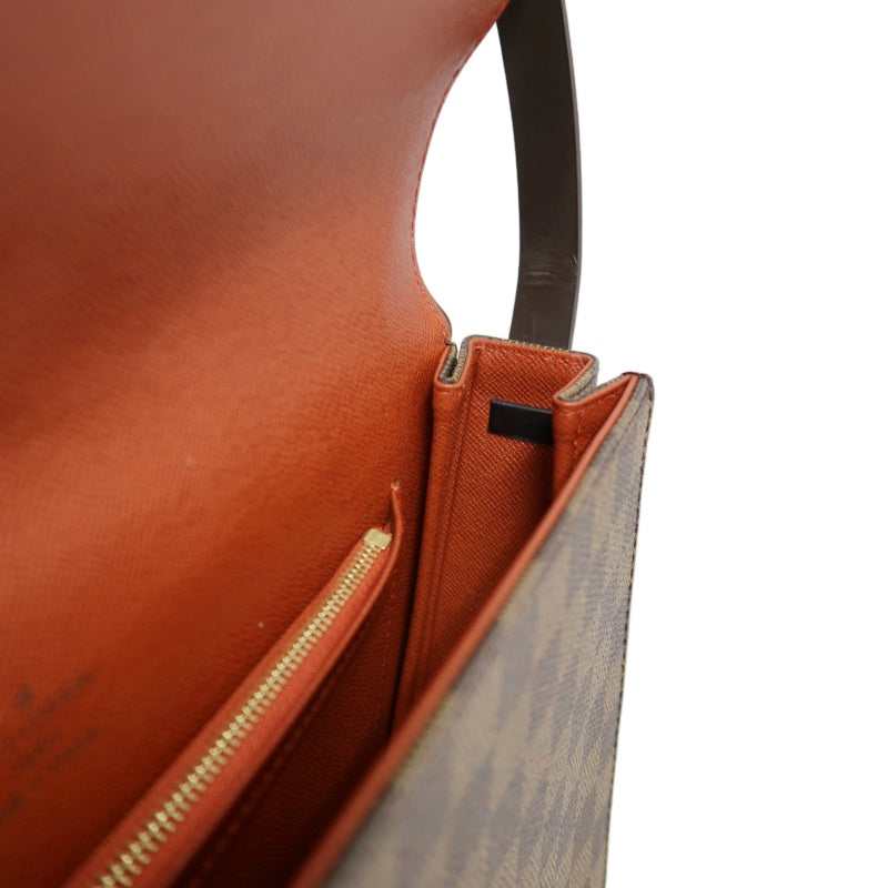 LOUISVUITTON Vintage Damier Ebene Brown Checkerboard Tribeca Mini Flap Shoulder Underarm Bag, With Vachetta Leather Slim Strap, Gold Hardware