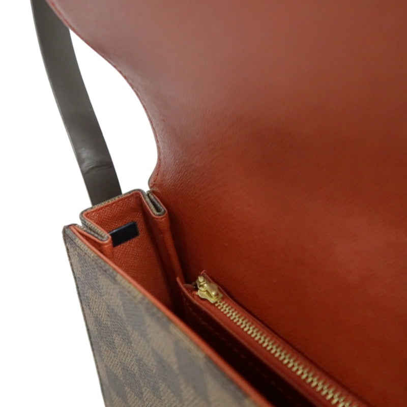 LOUISVUITTON Vintage Damier Ebene Brown Checkerboard Tribeca Mini Flap Shoulder Underarm Bag, With Vachetta Leather Slim Strap, Gold Hardware