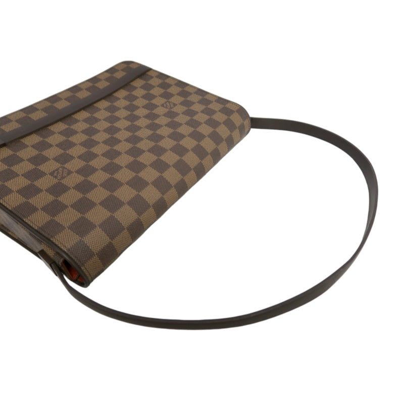 LOUISVUITTON Vintage Damier Ebene Brown Checkerboard Tribeca Mini Flap Shoulder Underarm Bag, With Vachetta Leather Slim Strap, Gold Hardware