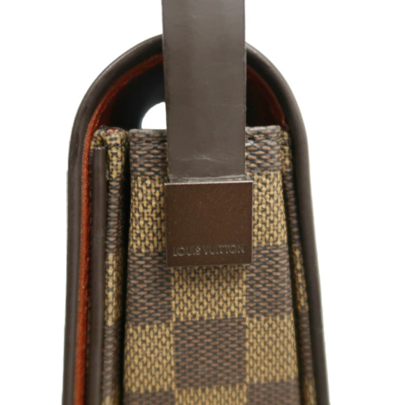 LOUISVUITTON Vintage Damier Ebene Brown Checkerboard Tribeca Mini Flap Shoulder Underarm Bag, With Vachetta Leather Slim Strap, Gold Hardware
