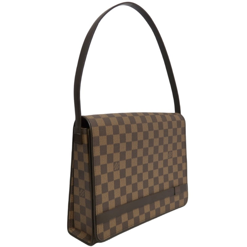 LOUISVUITTON Vintage Damier Ebene Brown Checkerboard Tribeca Mini Flap Shoulder Underarm Bag, With Vachetta Leather Slim Strap, Gold Hardware