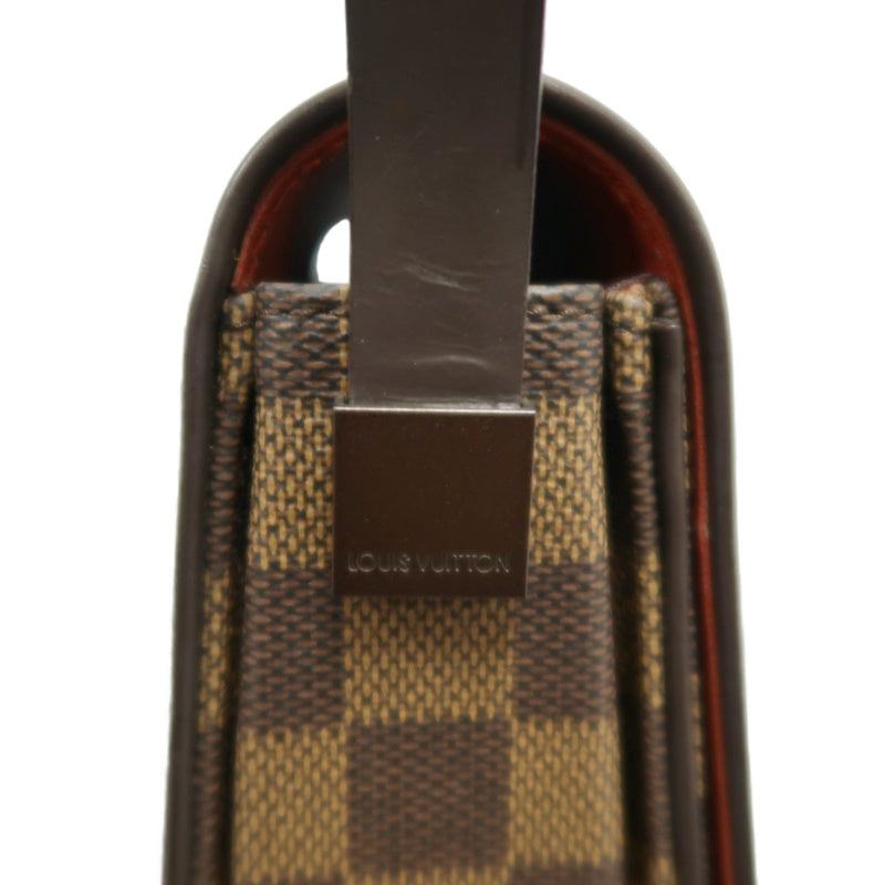 LOUISVUITTON Vintage Damier Ebene Brown Checkerboard Tribeca Mini Flap Shoulder Underarm Bag, With Vachetta Leather Slim Strap, Gold Hardware