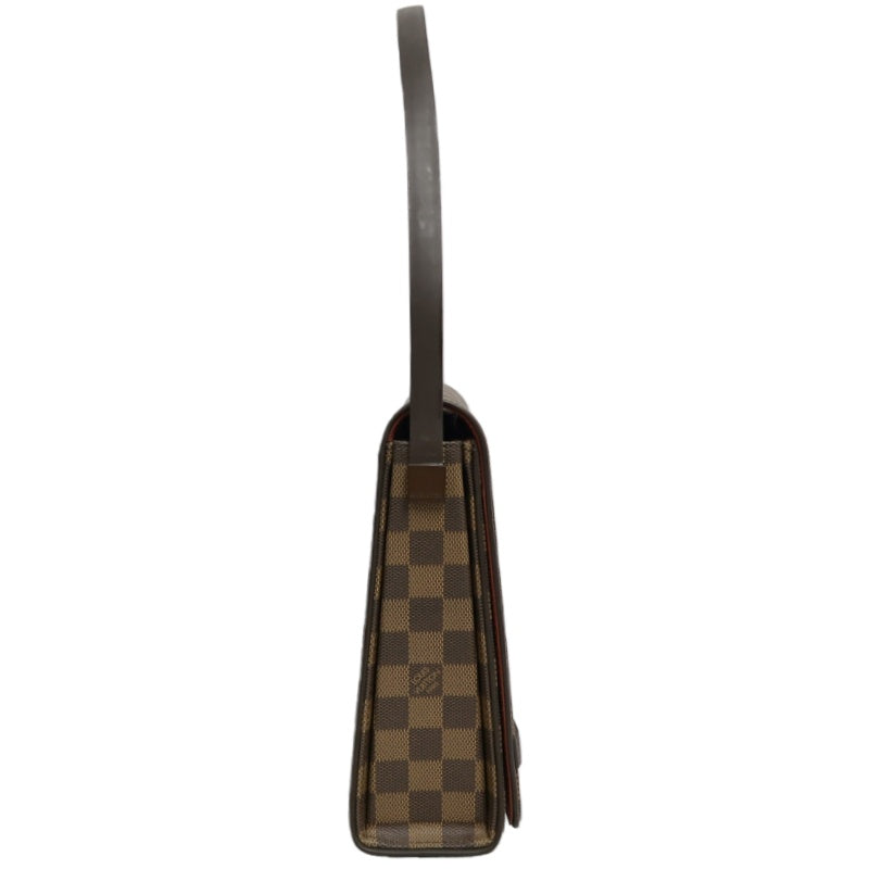 LOUISVUITTON Vintage Damier Ebene Brown Checkerboard Tribeca Mini Flap Shoulder Underarm Bag, With Vachetta Leather Slim Strap, Gold Hardware