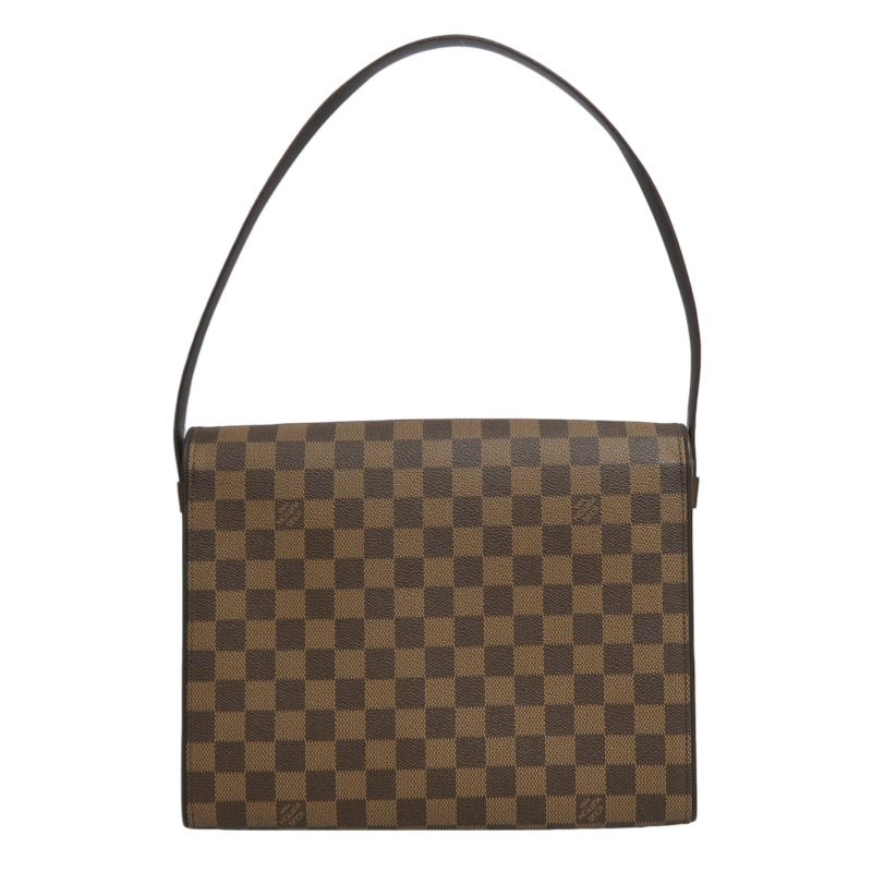LOUISVUITTON Vintage Damier Ebene Brown Checkerboard Tribeca Mini Flap Shoulder Underarm Bag, With Vachetta Leather Slim Strap, Gold Hardware