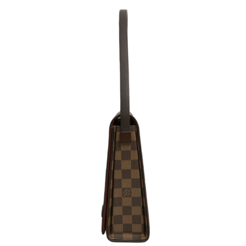 LOUISVUITTON Vintage Damier Ebene Brown Checkerboard Tribeca Mini Flap Shoulder Underarm Bag, With Vachetta Leather Slim Strap, Gold Hardware
