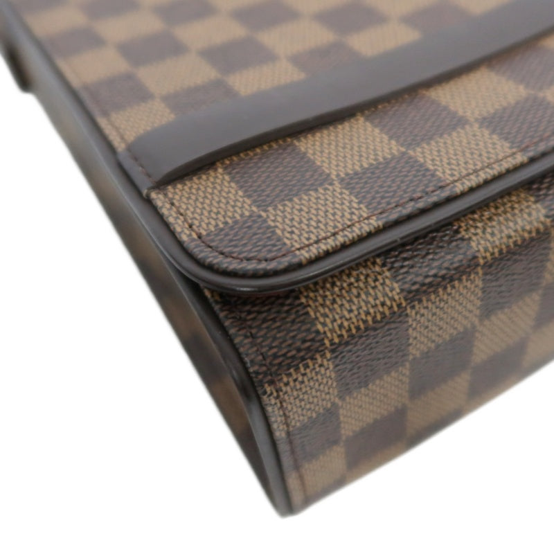 LOUISVUITTON Vintage Damier Ebene Brown Checkerboard Tribeca Mini Flap Shoulder Underarm Bag, With Vachetta Leather Slim Strap, Gold Hardware