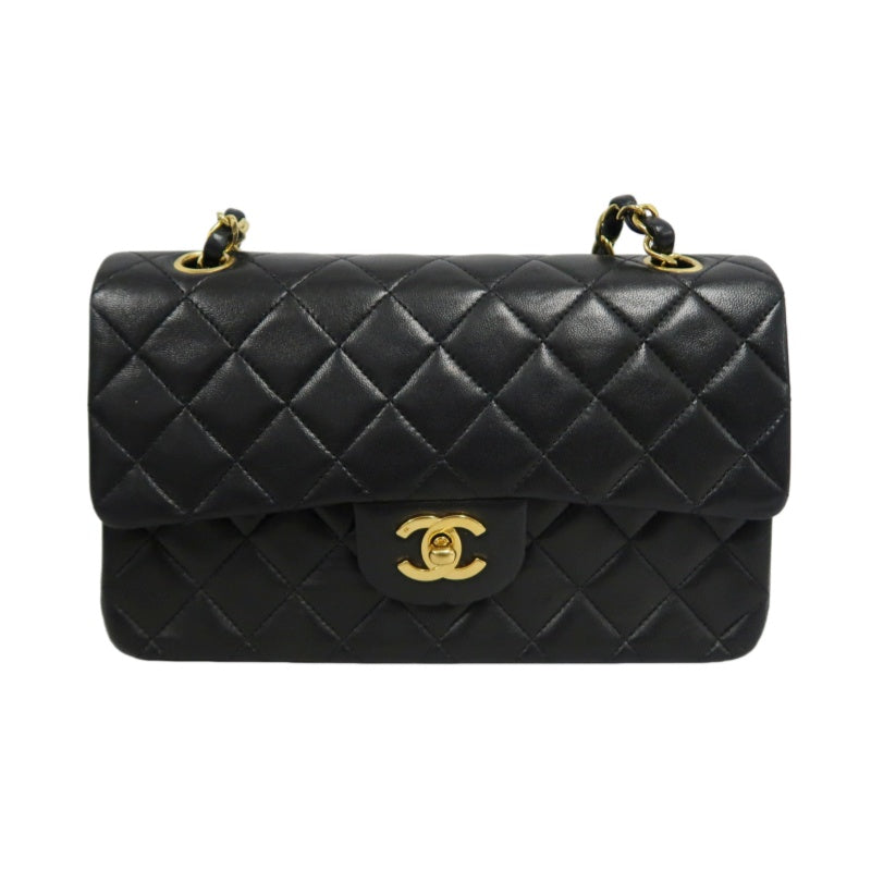 CHANEL Classic Matelasse Flap Chain Shoulder Bag Lambskin Black Gold Hardware