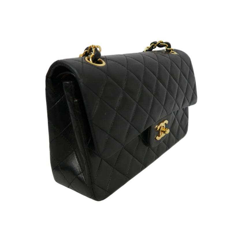 CHANEL Classic Matelasse Flap Chain Shoulder Bag Lambskin Black Gold Hardware