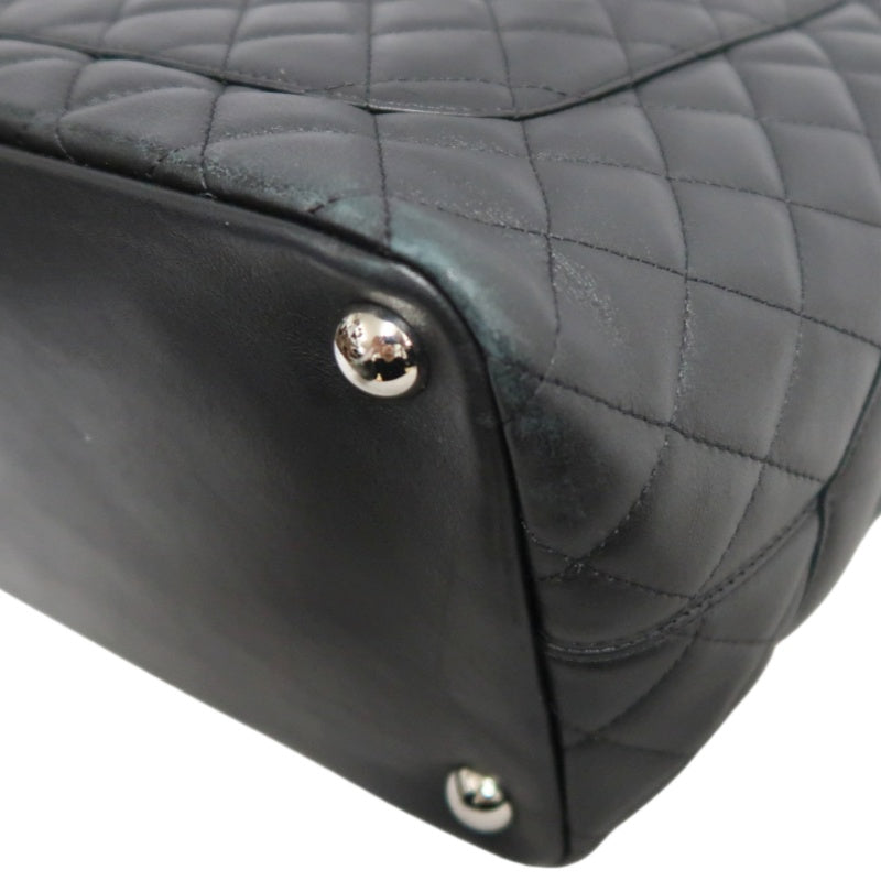 CHANEL Cambon Line Matelasse Tote Bag Lambskin Black Silver Hardware