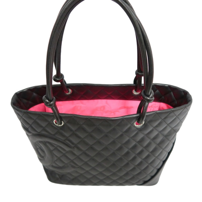 CHANEL Cambon Line Matelasse Tote Bag Lambskin Black Silver Hardware