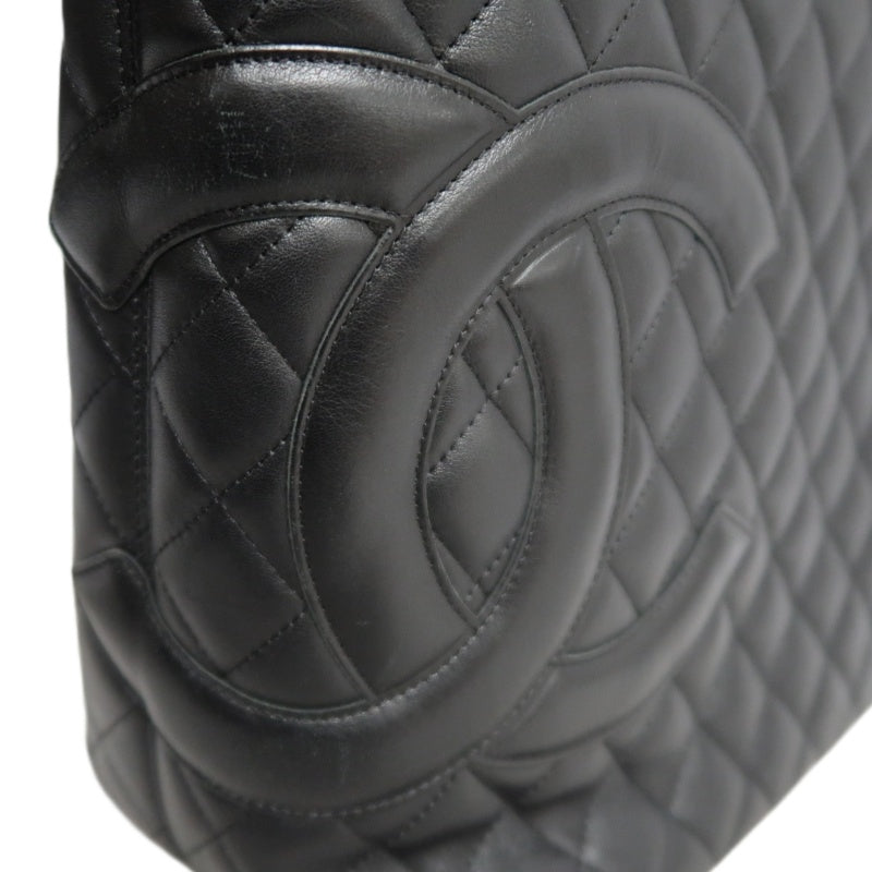 CHANEL Cambon Line Matelasse Tote Bag Lambskin Black Silver Hardware