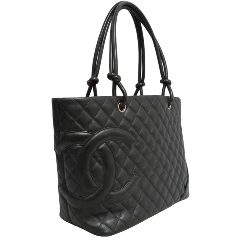 CHANEL Cambon Line Matelasse Tote Bag Lambskin Black Silver Hardware