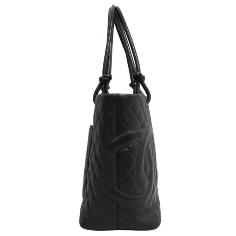 CHANEL Cambon Line Matelasse Tote Bag Lambskin Black Silver Hardware